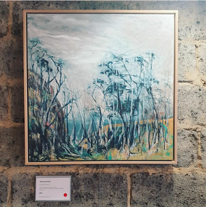 Melbourne art exhibition by Australian abstract landscape artist Jacinta Payne, showing sold work "Windswept Bluffs" 