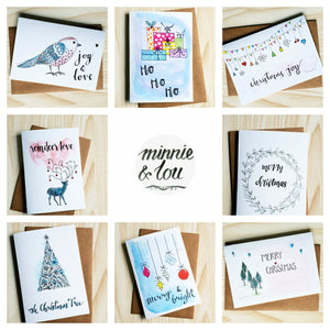 Christmas cards pack of 8 assorted Minnie&Lou designs in A6 size including envelopes