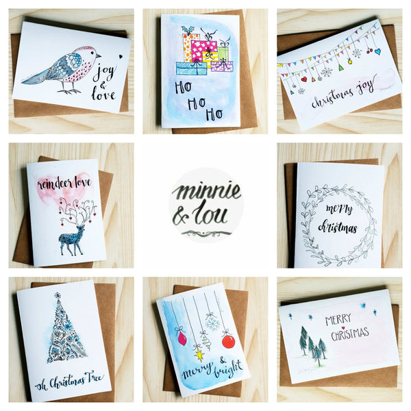 Christmas cards pack of 8 assorted Minnie&Lou designs in A6 size including envelopes