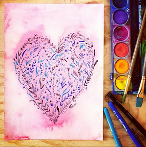 Floral Heart watercolour painting by Jacinta Payne . 