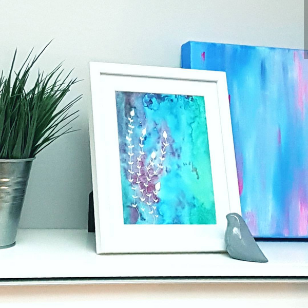 Home office shelf styling with art print from Minnie&Lou, Melbourne Australia 