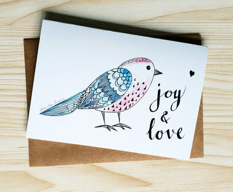 Cute Birdy Christmas card "Joy & Love"