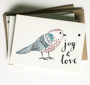 Christmas cards pack - Set of 5 "Cute Birdy" Christmas cards in A6 size including envelopes