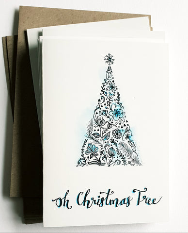 Christmas cards pack - Set of 5 "Oh Christmas Tree" cards in A6 size including envelopes