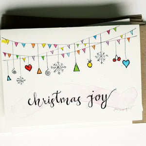 Christmas cards pack - Set of 5 "Christmas Joy" cards in A6 size including envelopes
