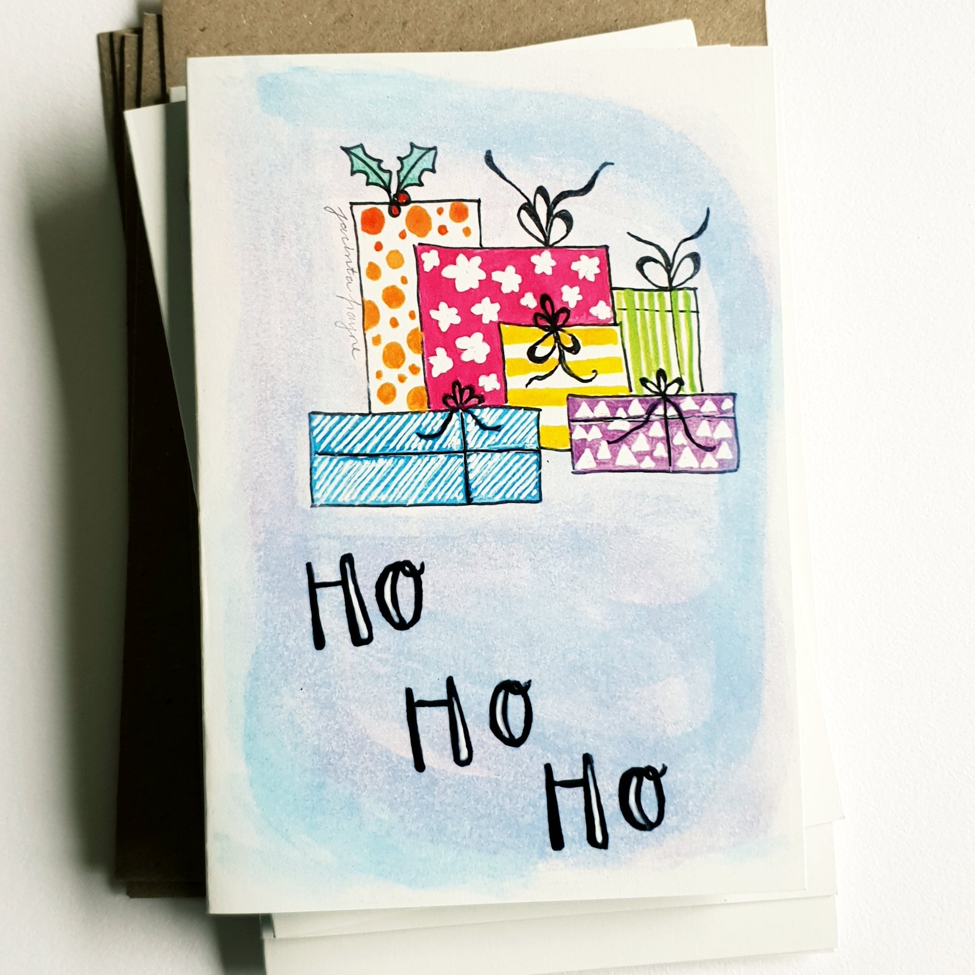 Christmas cards pack - Set of 5 "Ho Ho Ho" cards in A6 size including envelopes