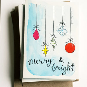Christmas cards pack - Set of 5 "Merry & Bright" cards in A6 size including envelopes