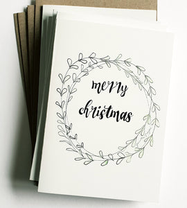 Christmas cards pack - Set of 5 "Christmas Wreath" Christmas cards in A6 size including envelopes