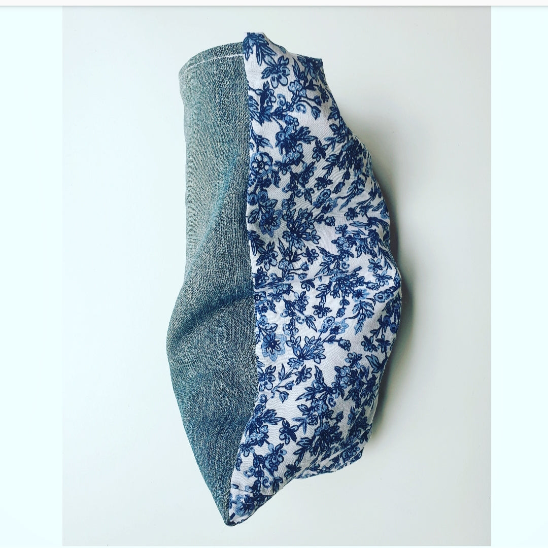 Eco friendly wheat bag made with upcycled fabric - Blue & white floral