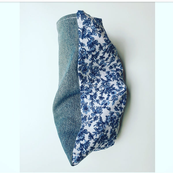 Eco friendly wheat bag made with upcycled fabric - Blue & white floral
