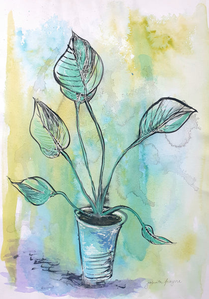 'Studio Plants' Original watercolour and ink painting on A3 watercolour paper