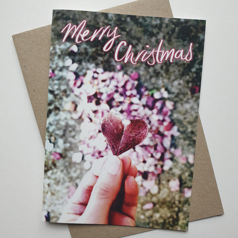 Heart Shaped Leaf Christmas Card printed on 100% post consumer recycled cardstock