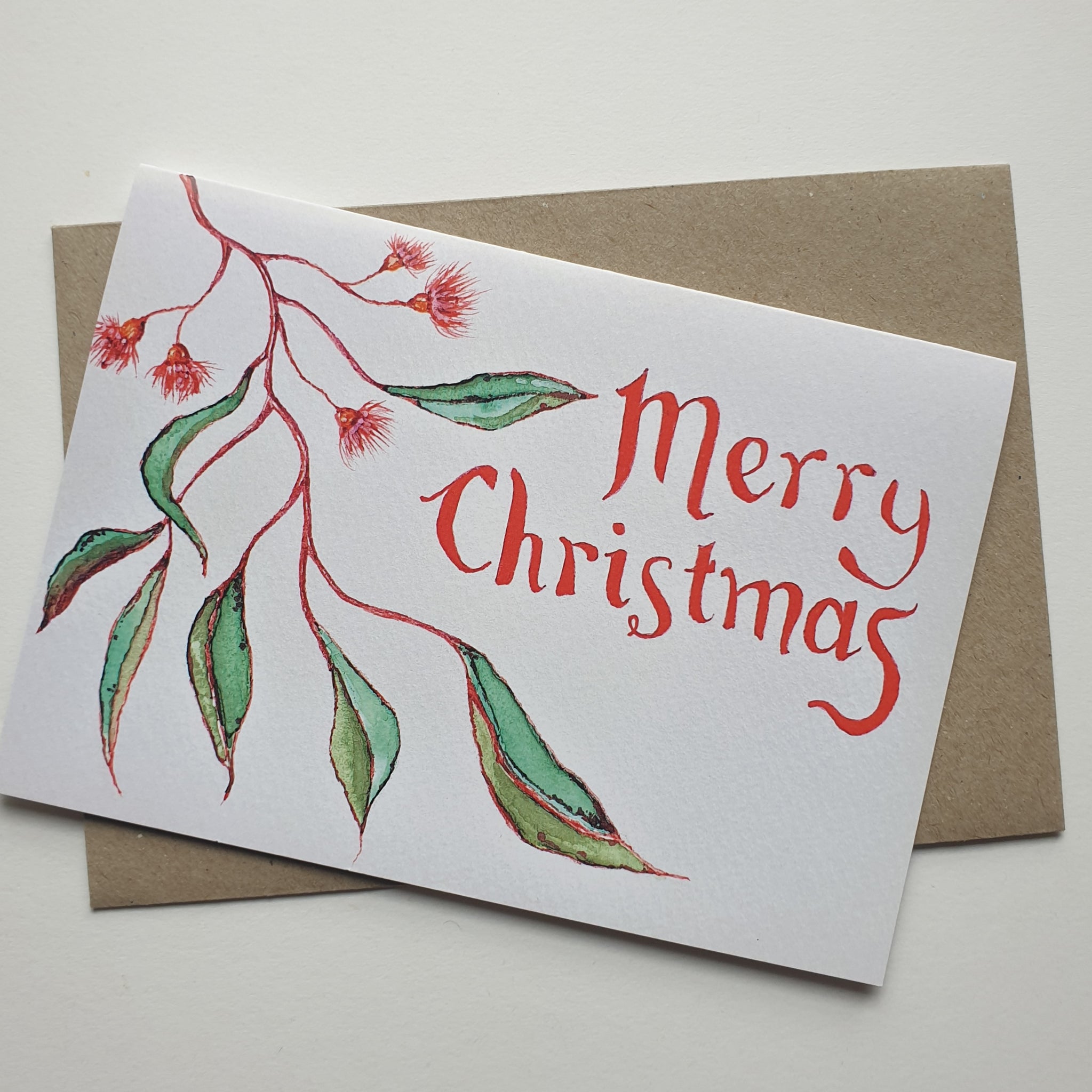 Flowering Gum Christmas Card printed on 100% post consumer recycled cardstock