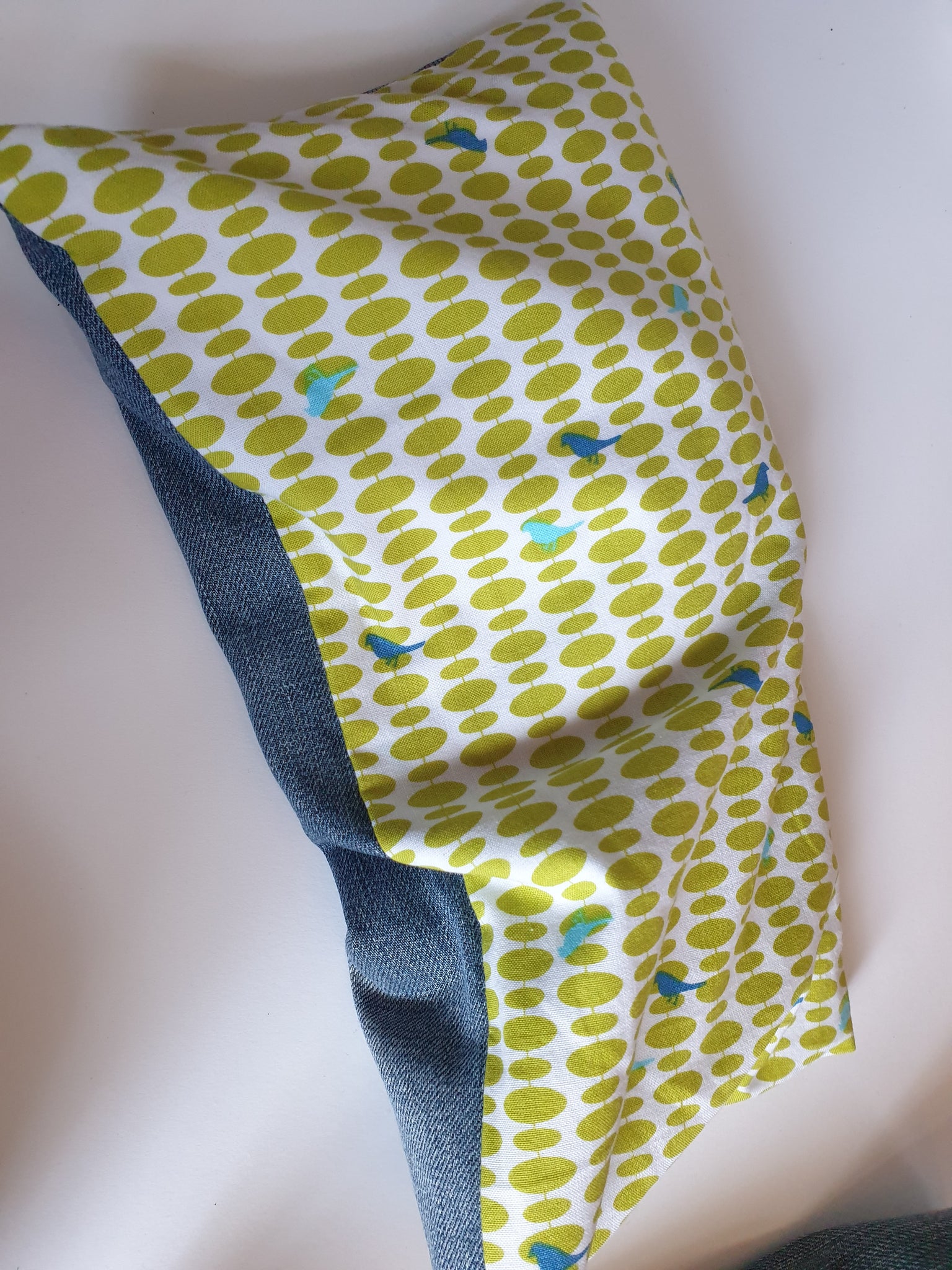 Eco friendly wheat bag made with upcycled fabric - Birdie Print