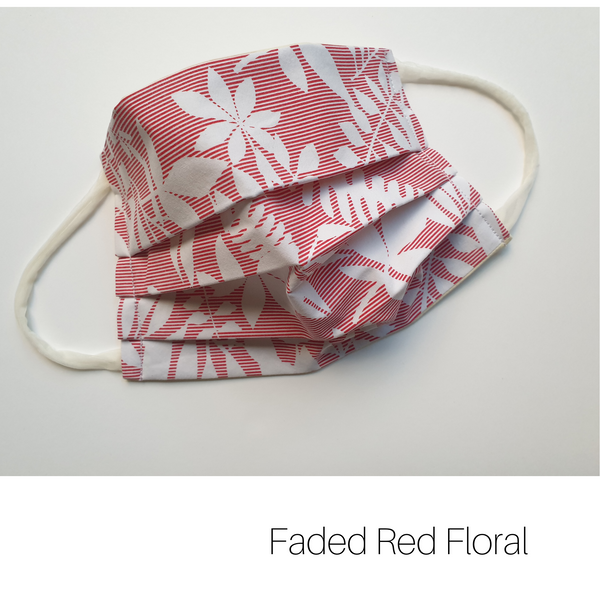Faded Red Floral Leafy fabric face mask, eco friendly made with upcycled fabric, Melbourne