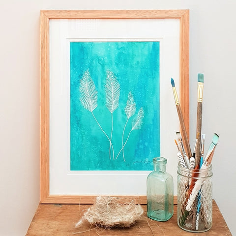 'Feathers and Teal' modern  art print