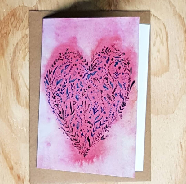 Floral Heart printed card by Minnie&Lou, Melbourne Australia 