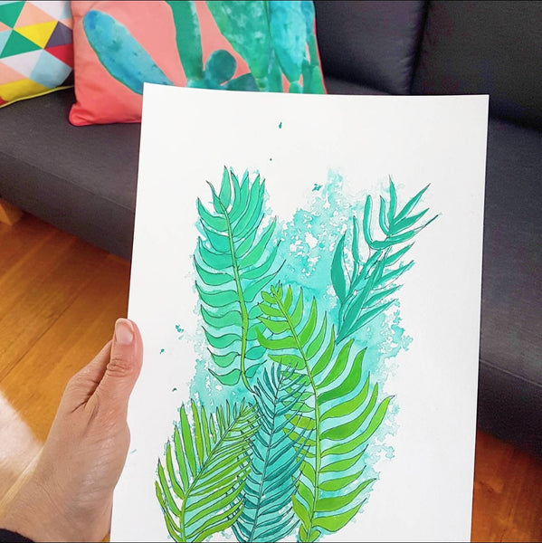A4 size art print of ferns, perfect for adding some greenery Jungalow style to your home decor