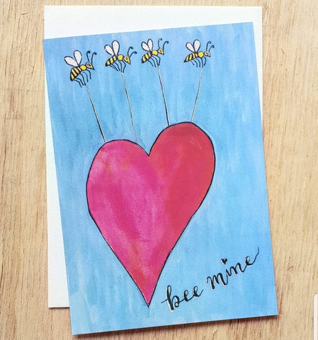 Valentines Day card Bee Mine by Minnie&Lou. Made in Melbourne, eco stationery 