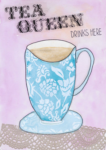 Tea Queen Drinks Here! archival wall art print by Minnie&Lou, made in Melbourne Australia