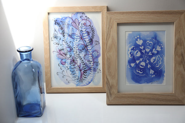 Blue floral print, modern wall art, Melbourne online art sales