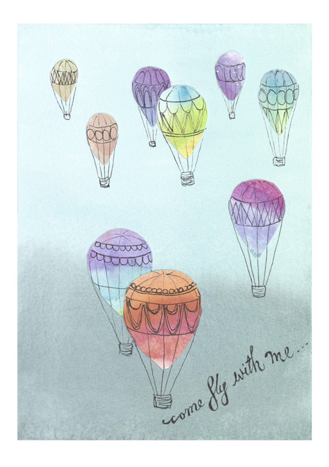 'Come Fly With Me' archival art print , wanderlust / travel bug art. 