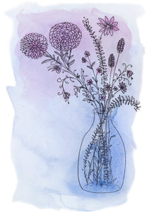 Blue Ink Floral Art print by Minnie&Lou 