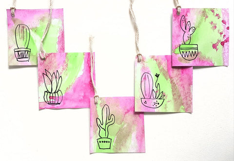 cute cactus hand painted gift tags by Minnie&Lou