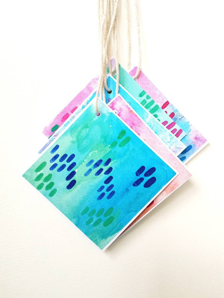 Colour pop Gift tags by Minnie&Lou, bright watercolour design