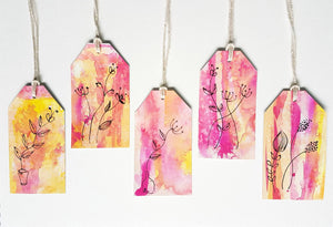 Gift tag set by Minnie&Lou. Modern Floral pink & yellow 