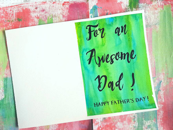 For an Awesome Dad Fathers Day Card by Minnie&Lou. 100% recycled card stock, green watercolour design.